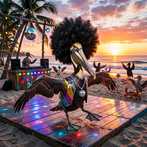 Afro Pelican Dancing at Disco Beach