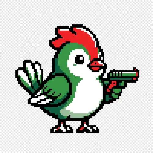 Pixel Art Bird with Gun - Retro Arcade Style Character Design