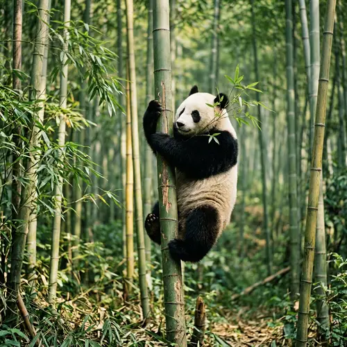 Panda Climbing in Bamboo – Captivating Wildlife Photo