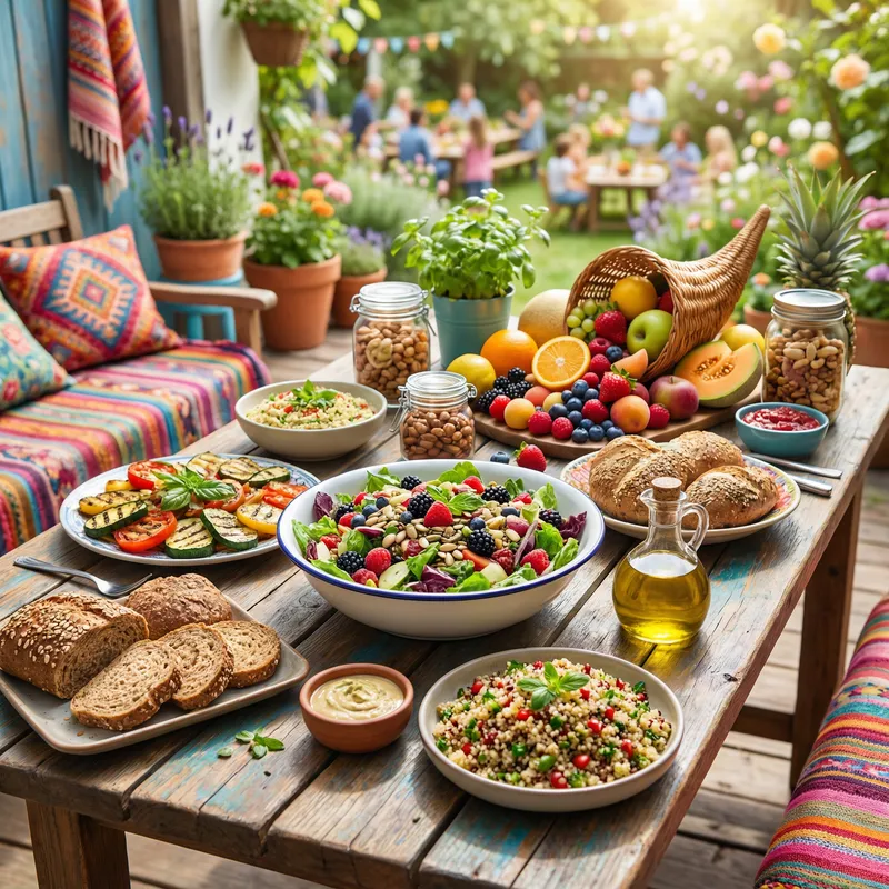 Vibrant Healthy Food Table with Fruits & Veggies