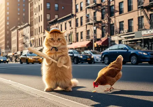 Viral Orange Fluffy Cat with Baseball Bat