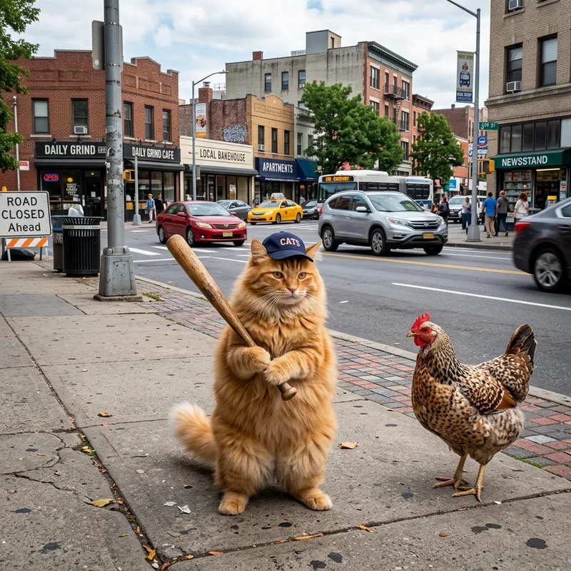 Viral Orange Fluffy Cat with Baseball Bat