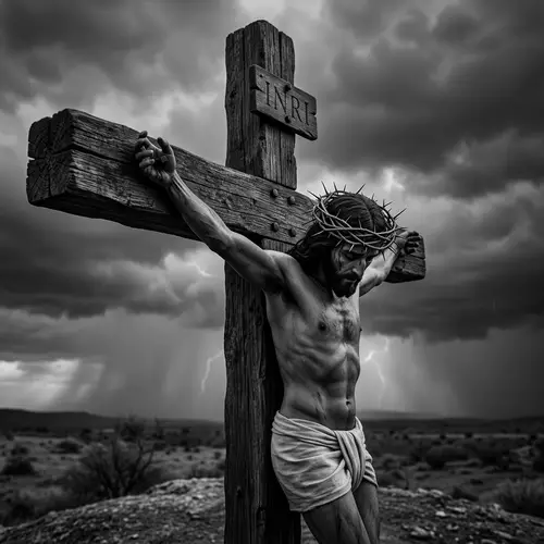 Religious Figure on Cross with Crown of Thorns | Symbolic Image