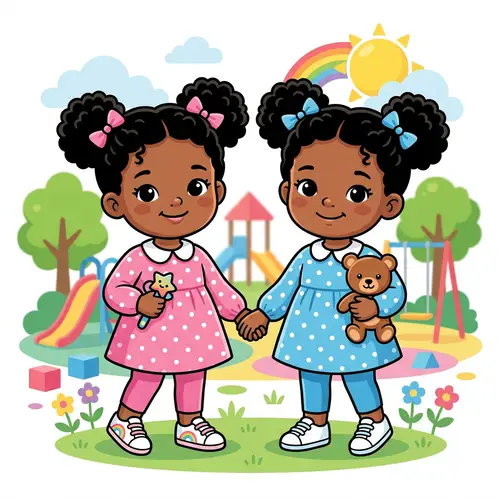 Adorable Preschool Age Twin Girls Clip Art