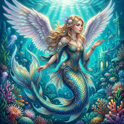 Enchanting Mermaid with Angel Wings Illustration
