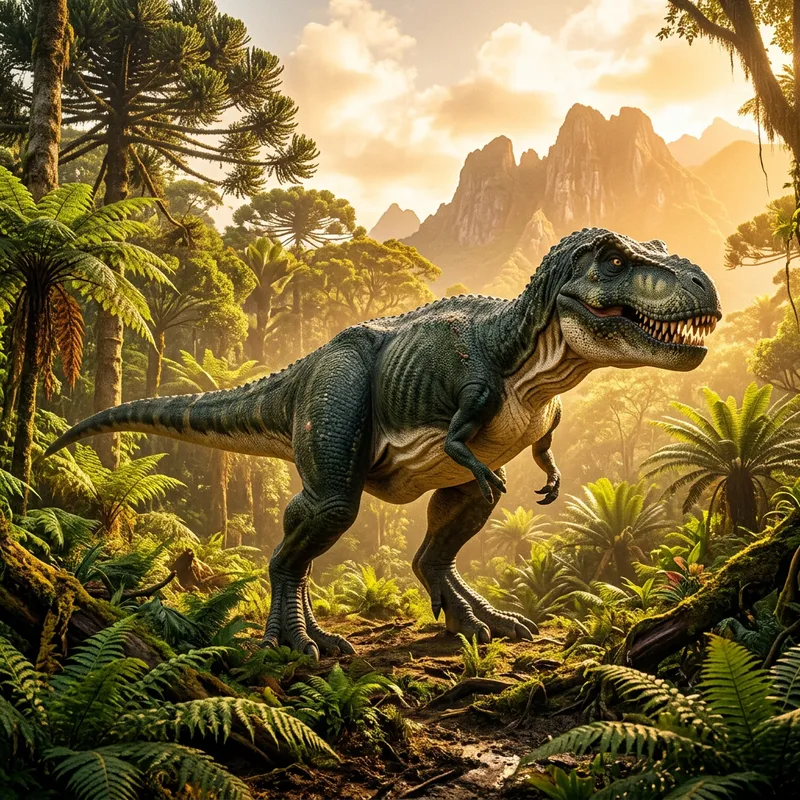 Roaring T-Rex in Majestic Dinosaur Landscape