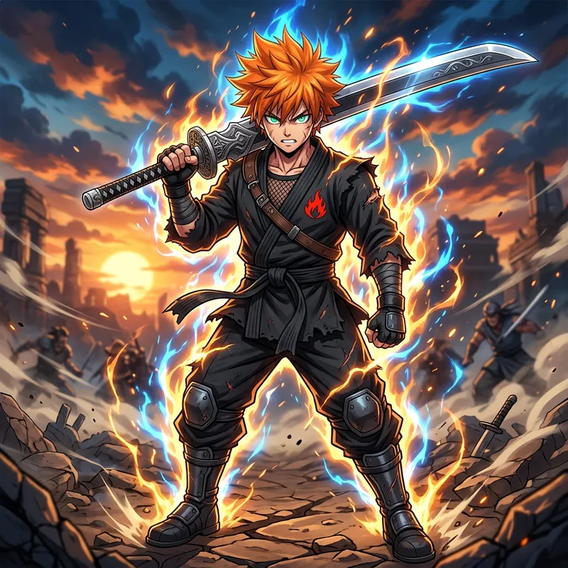 Ichigo from Bleach: Anime Young Man with Spiky Orange Hair & Samurai Sword