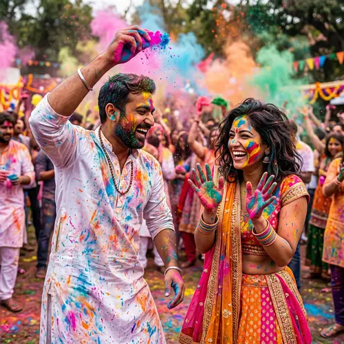 Festive Holi Portrait with Colorful Cultural Celebration