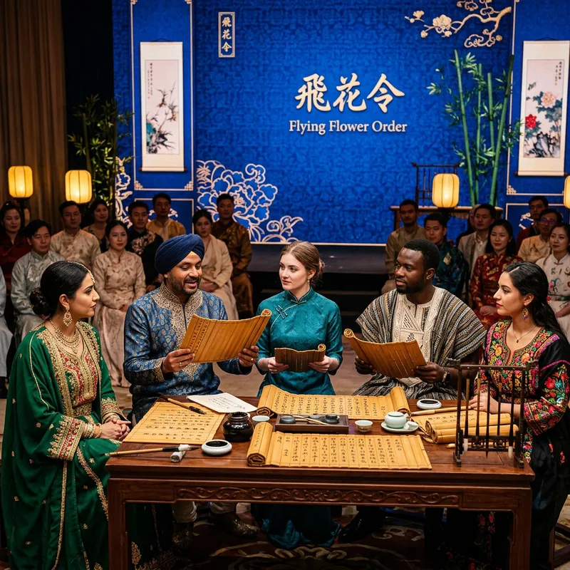 Poetry Reading Event | Flying Flower Order on Blue Background