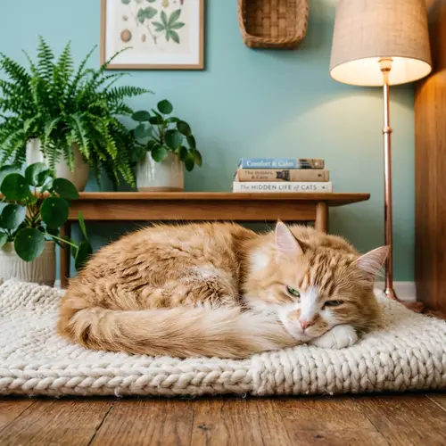 Adorable White and Orange Cat in Cozy Living Room