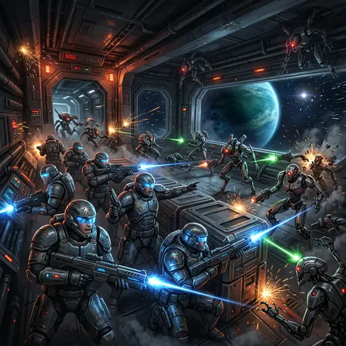 Intense Space Battle: Soldiers vs Robotic Aliens