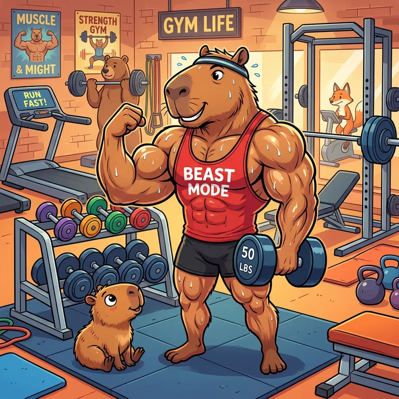 Super Capybara Gym Workout with Baby: Power Unleashed
