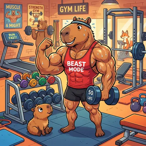 Muscular Capybara in Gym: Strength Personified