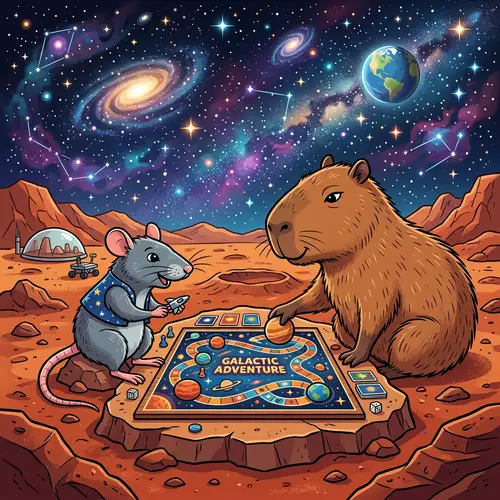 Quirky Illustration of Rat vs Capybara in Galactic Setting