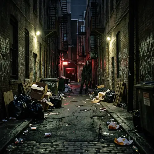 Dark and Daunting Male Creature in Seedy Alleyway