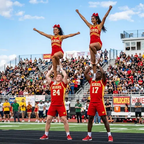 Diverse Cheerleading Routine with Acrobatic Stunt | Stadium Scene
