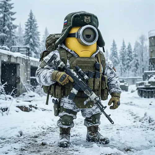 Russian Patriotic Minion Inspired Character in Winter Military Operation