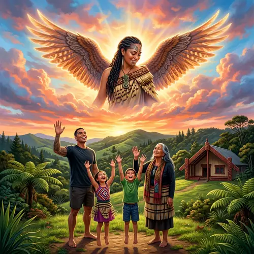 Maori Angel Watching Over Family | Heavenly Scene