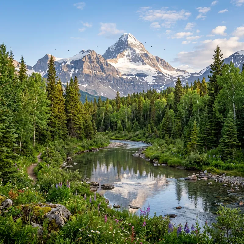 Serenity in Nature: Mountain, River, Forest Serenity in Nature: Mountain, River, Forest