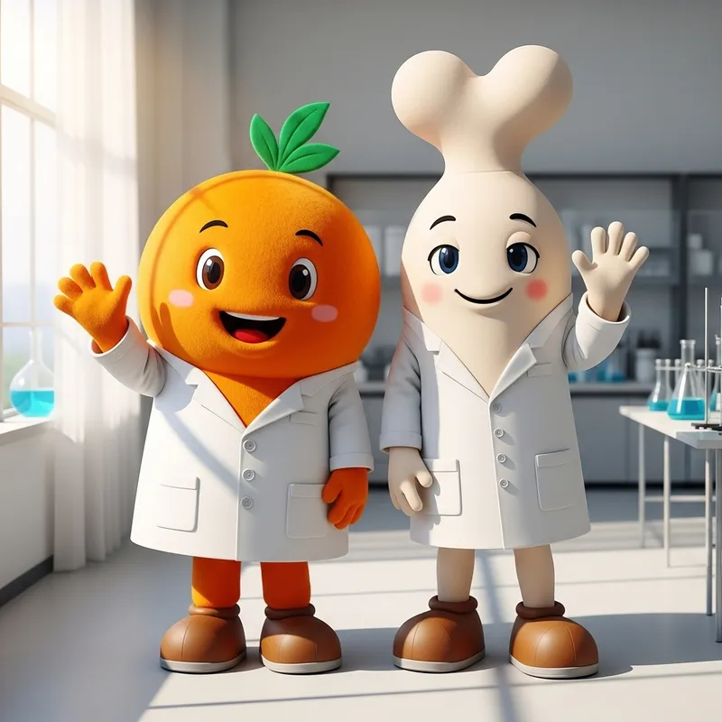 Cute Lab Coat Mascots: Orange & Bone Characters
