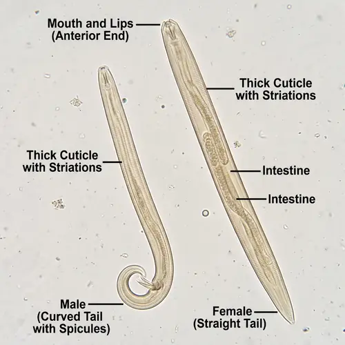 Microscopic View of Male and Female Ascaris Lumbricoides