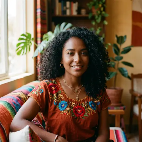 Hispanic Woman with Dark Brown Skin Tone Portrait