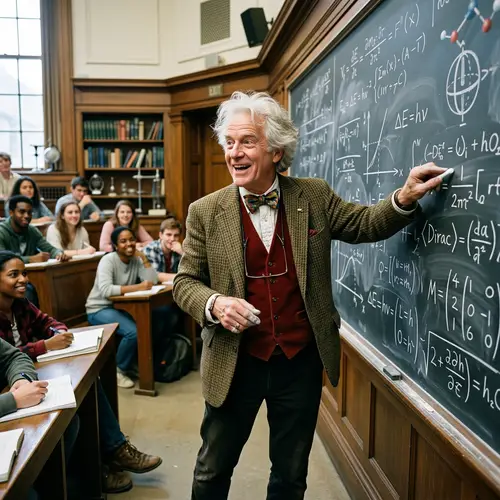 Eccentric 60s Male Professor Engaged in Complex Equations