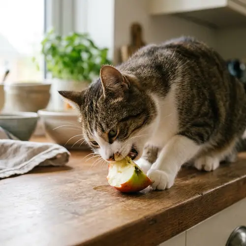 Cat Eating an Apple - Pet Nutrition Tips