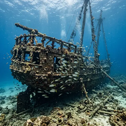 Mysterious Sunken Ship in Clear Water