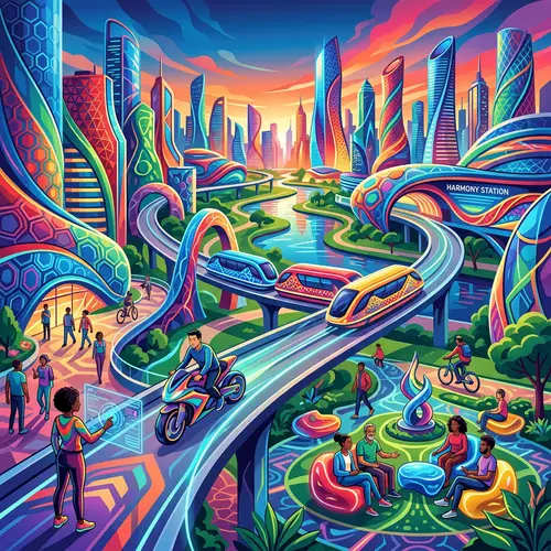 Visionary Urban Landscape in Bold Colors | Futuristic Design