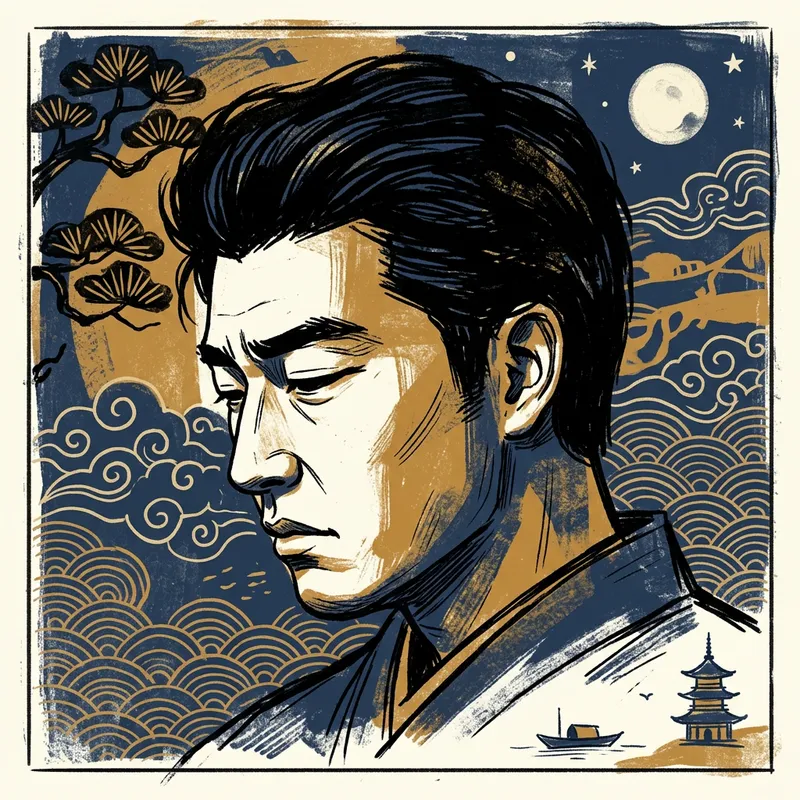 Japanese Man Profile: Moody Illustration in Whistlerian Style Japanese Man Profile: Moody Illustration in Whistlerian Style