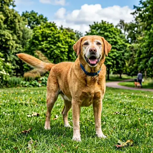 Radiant Labrador Retriever | Playful Dog in Grass Park