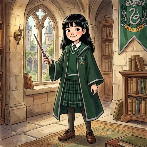 Slytherin Girl | Black Hair 1900s Animation Style