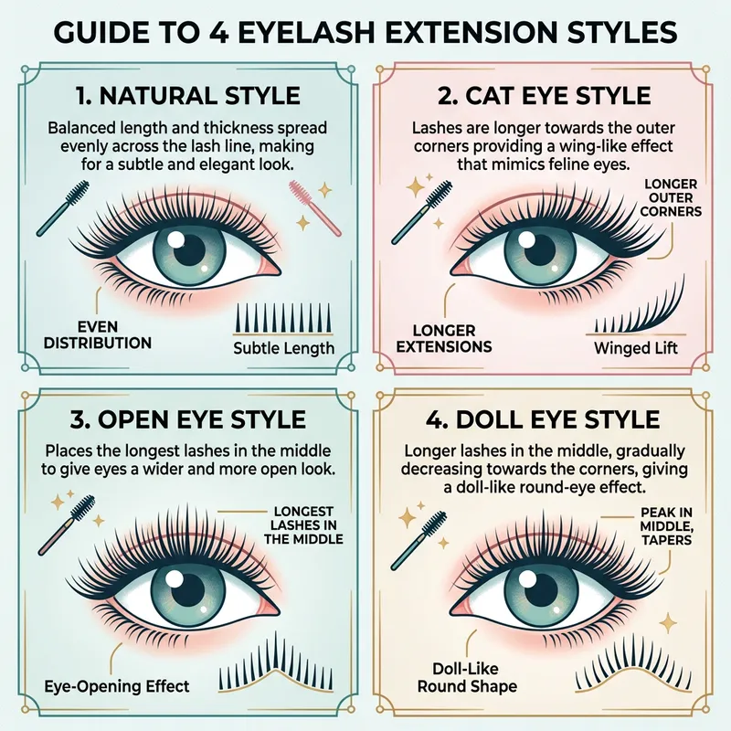 Lash Extension Styles: Natural, Cat Eye, Open Eye, Doll Eye Lash Extension Styles: Natural, Cat Eye, Open Eye, Doll Eye