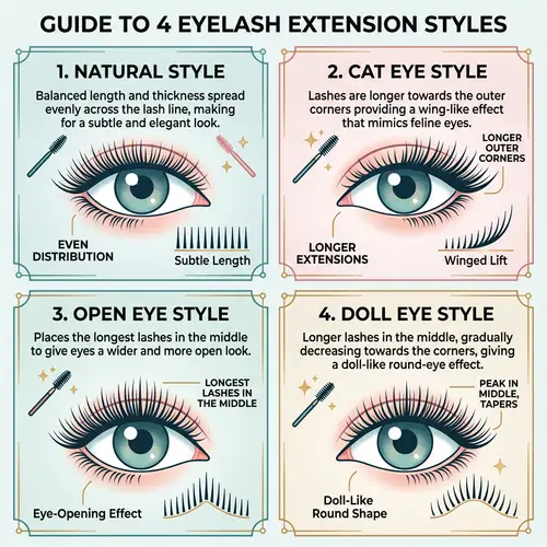 Eyelash Extension Styles: Natural, Cat Eye, Open Eye, Doll Eye
