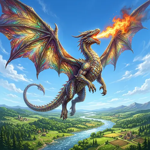Majestic Flying Dragon - Enchanting Flight into the Blue Sky