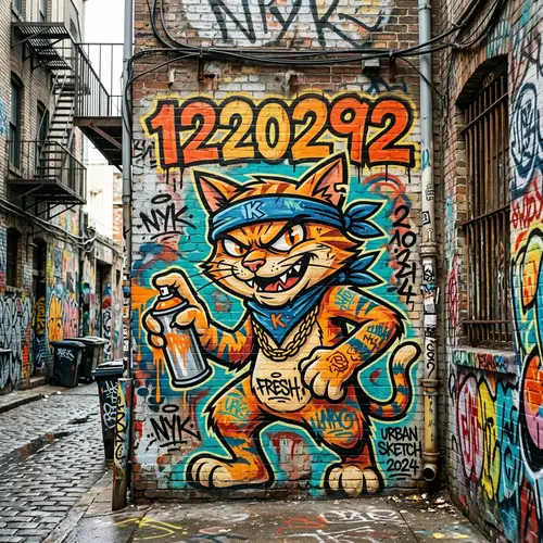 Vibrant Graffiti Cat Character Art