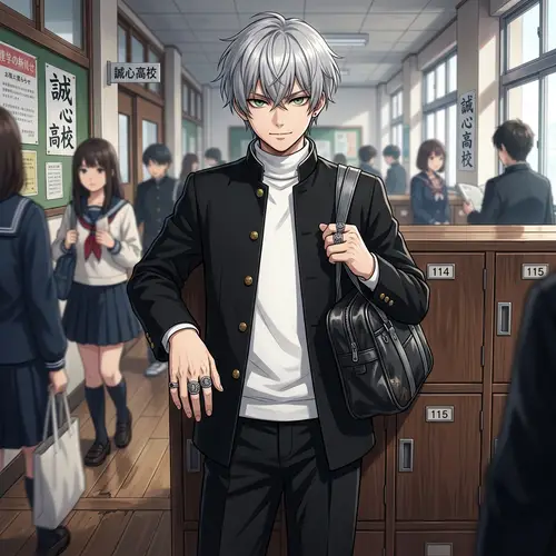 Anime Character with Green Eyes and Silver Hair