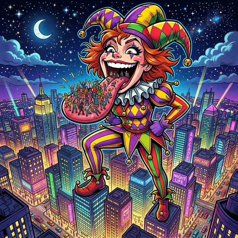 Harley Quinn: Vibrant Jester in the City Skyline Harley Quinn: Vibrant Jester in the City Skyline