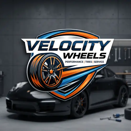 Velocity Wheels | Car Shop Logo Design for Speed Enthusiasts