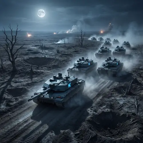 Moonlit Battlefield Blitzkrieg: Rommel's Armored Divisions in Action