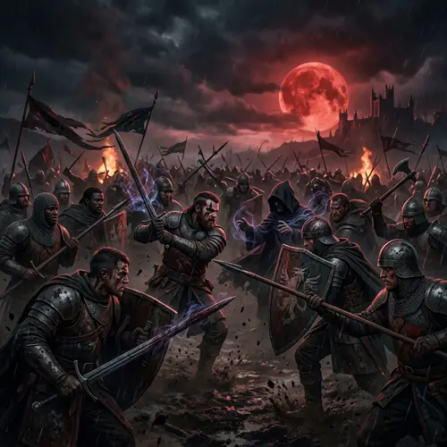Dark Fantasy Battle Scene | Blood Moon Spectacle