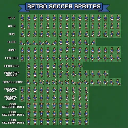 Pixel Art Soccer Sprite Sheet for Game Development