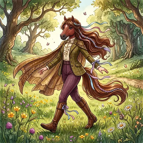 Whimsical Meadow Fantasy: Model with Horse Features