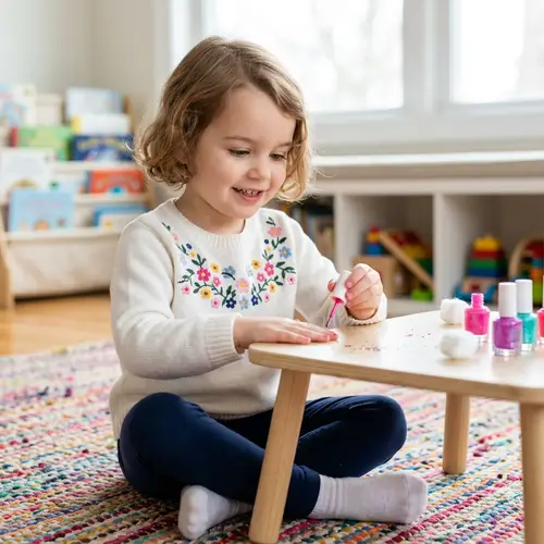 Adorable 4-Year-Old Caucasian Girl Painting Nails | Cute Smile