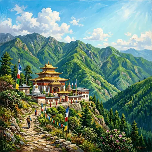Ethereal Beauty of Sacred Temple in High-Altitude Terrain
