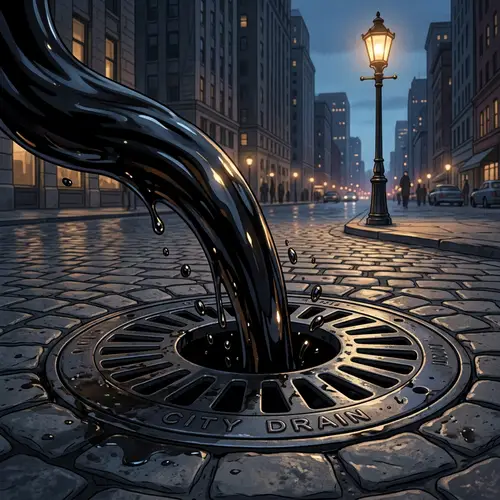 Animated Oil Flowing into Metal Drain | Urban Scene
