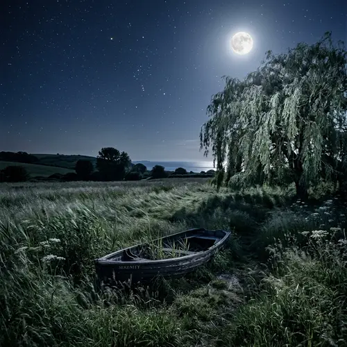 Moonlit Landscape: Tranquil Beauty Amidst Whispering Grasses