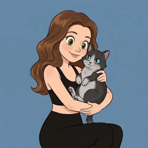 Whimsical 20th Century Animation Style Portrait of Girl with Cat