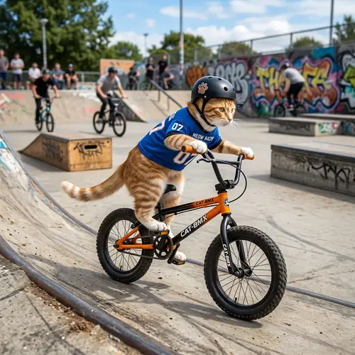 Cat Riding BMX Bike - Fun Feline on Two Wheels